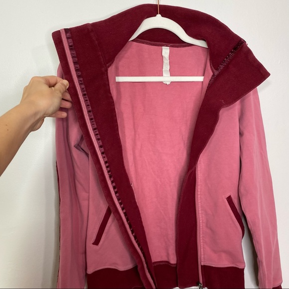*RARE* LULULEMON Red/Pink Full-Zip Collared Sweatshirt w/ Elbow Patches - Size 6 - Picture 10 of 12